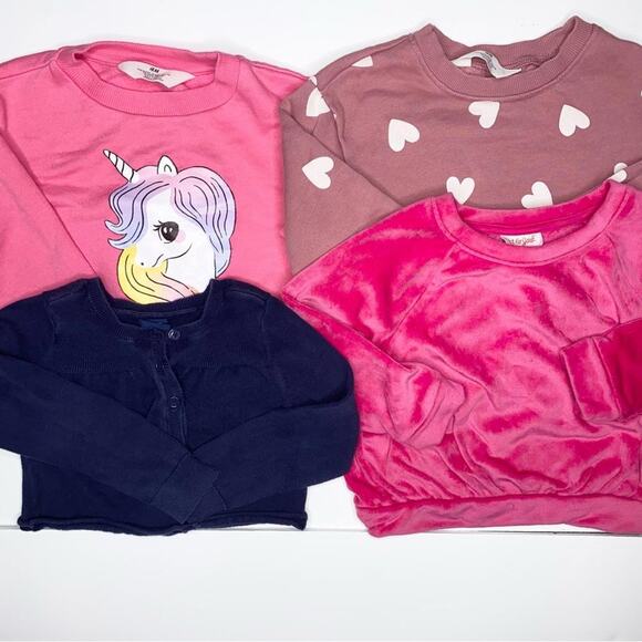 H&M and Other Bundle of 3t Toddler Girl Sweatshirts Pink Unicorn Hearts Velour - Picture 1 of 3